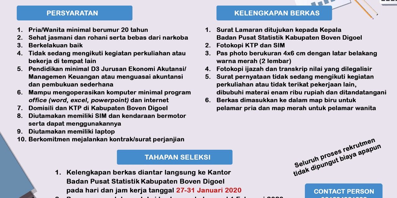 Rekrutmen Mitra Tenaga Administrasi Sensus Penduduk 2020 Badan Pusat Statistik Kabupaten Boven Digoel