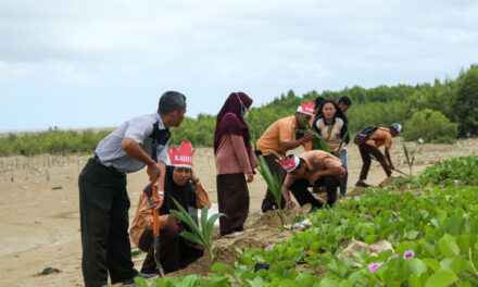 Aksi Penaman Pohon Warga SMK Negeri 3 Merauke di Pantai Lampu Satu